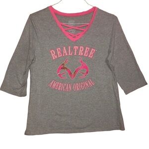 RealTree American Original quarter length sleeve cross cross neck Jr 12-14 Lg